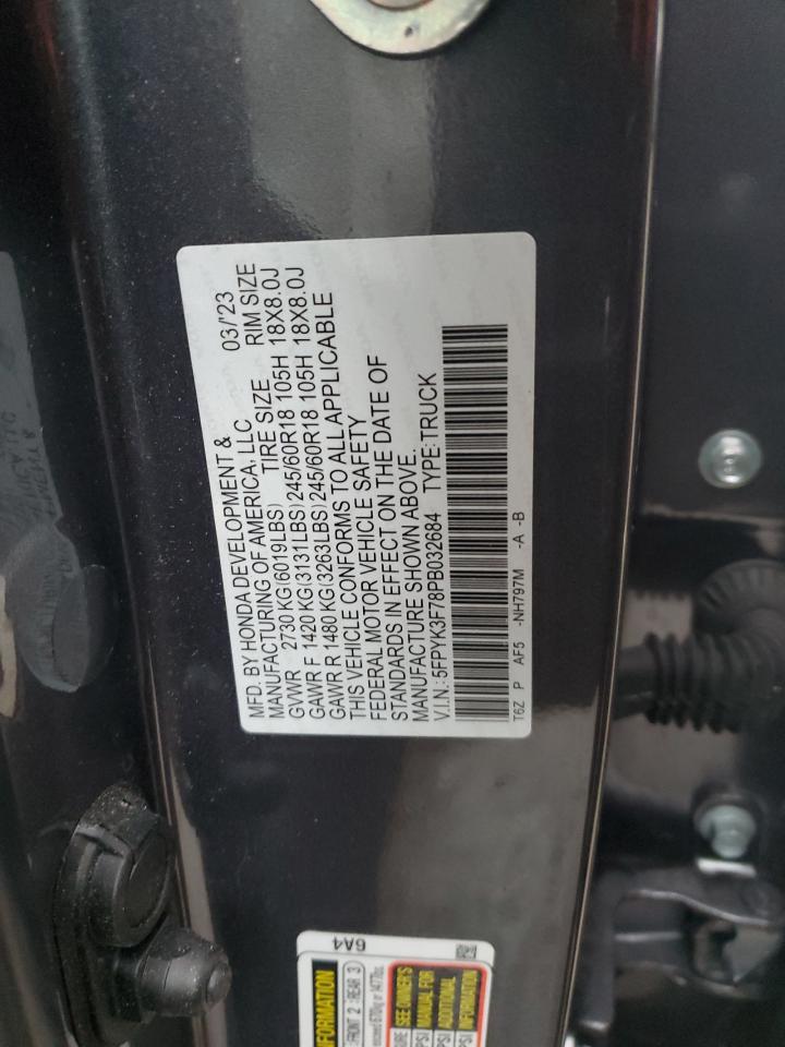 2023 HONDA RIDGELINE RTL-E VIN:5FPYK3F78PB032684