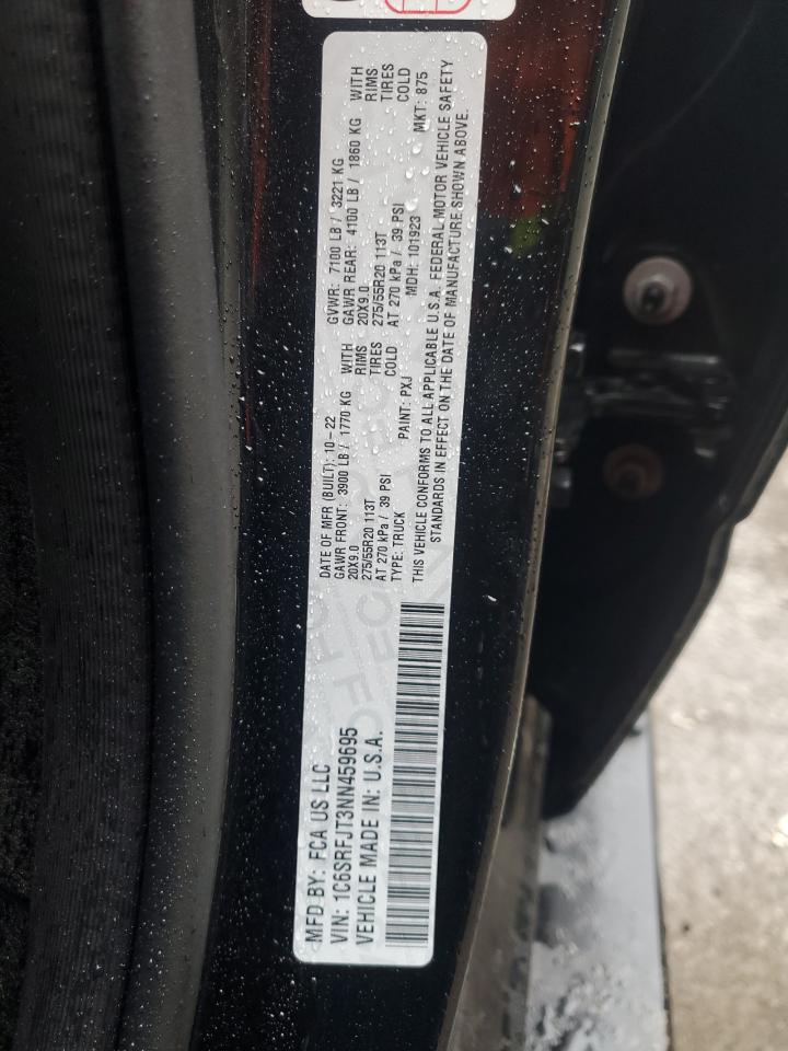 2022 RAM 1500 LARAMIE VIN:1C6SRFJT3NN459695