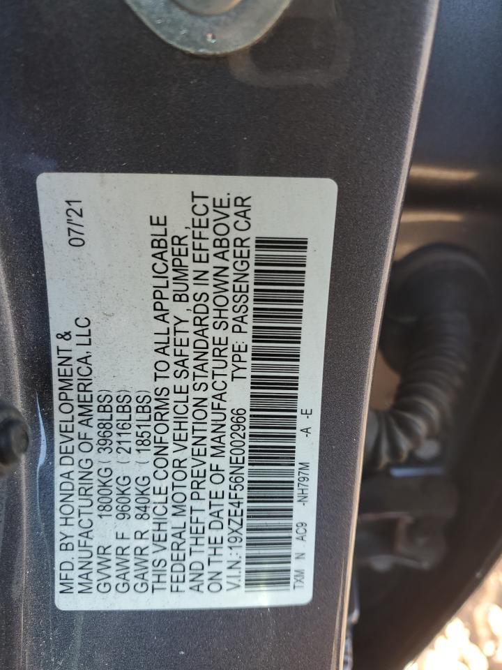 2022 HONDA INSIGHT EX VIN:19XZE4F56NE002966