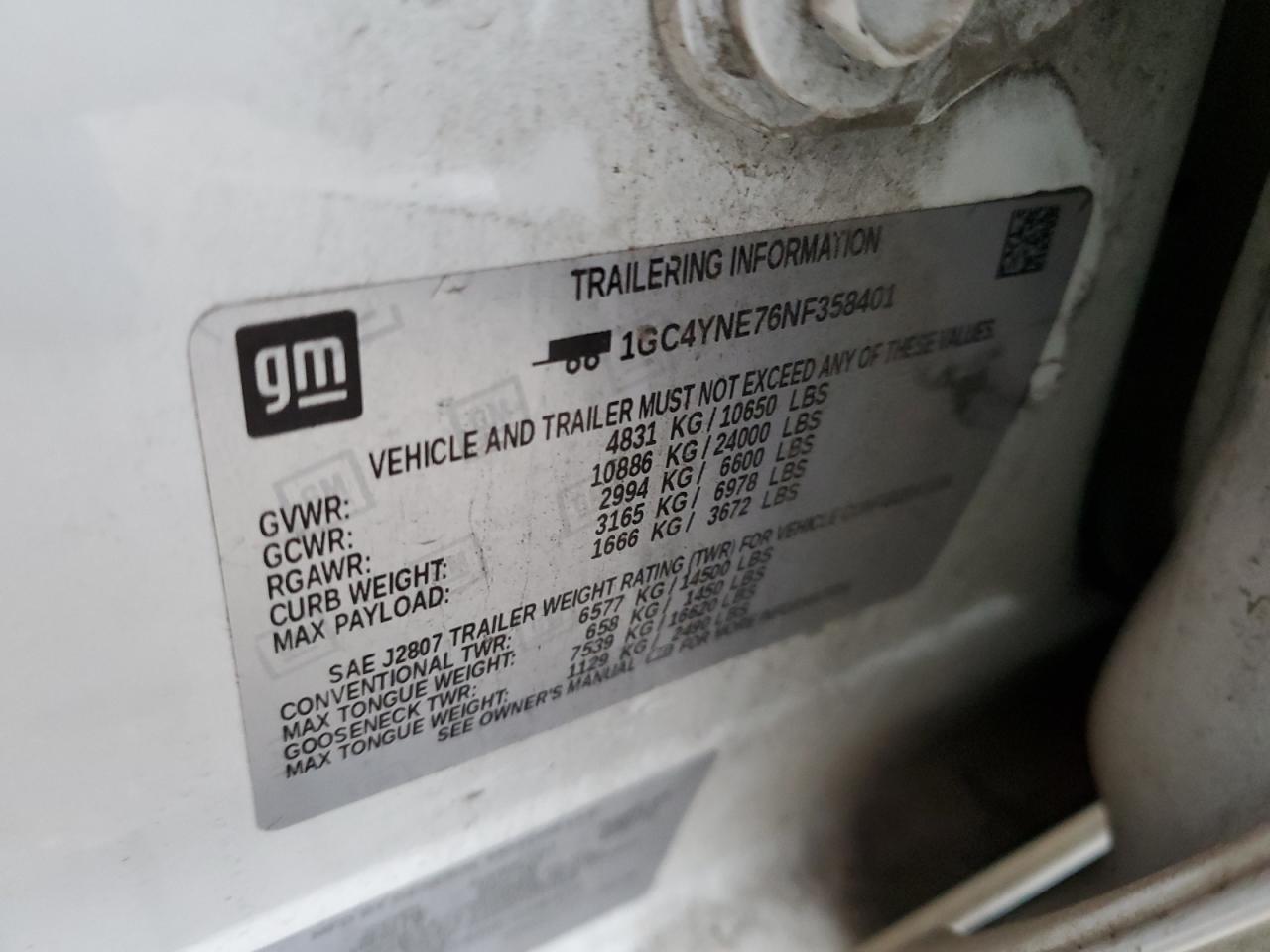 2022 CHEVROLET SILVERADO K2500 HEAVY DUTY LT VIN:1GC4YNE76NF358401