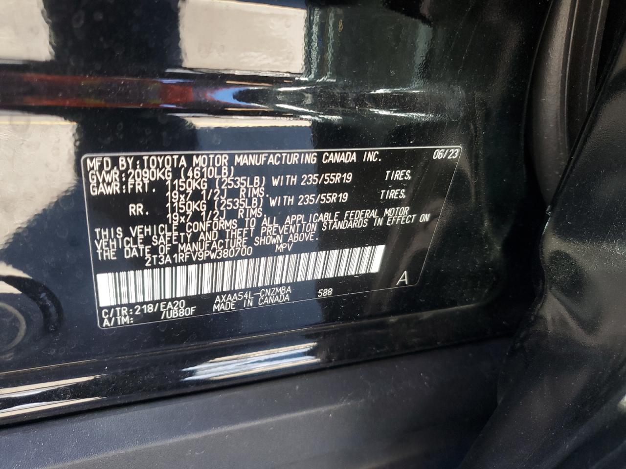2023 TOYOTA RAV4 XLE PREMIUM VIN:2T3A1RFV9PW380700