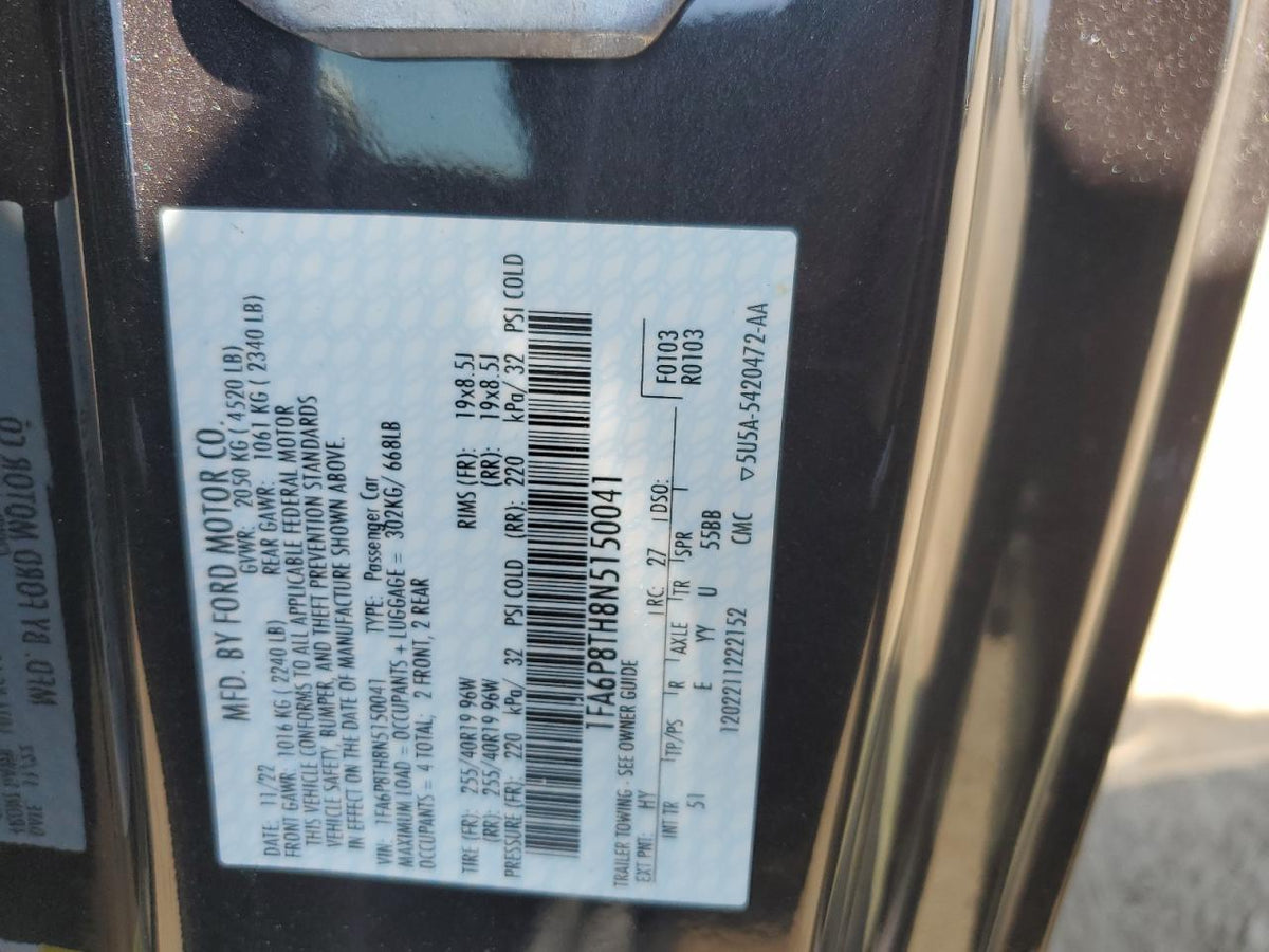 2022 FORD MUSTANG VIN:1FA6P8TH8N5150041