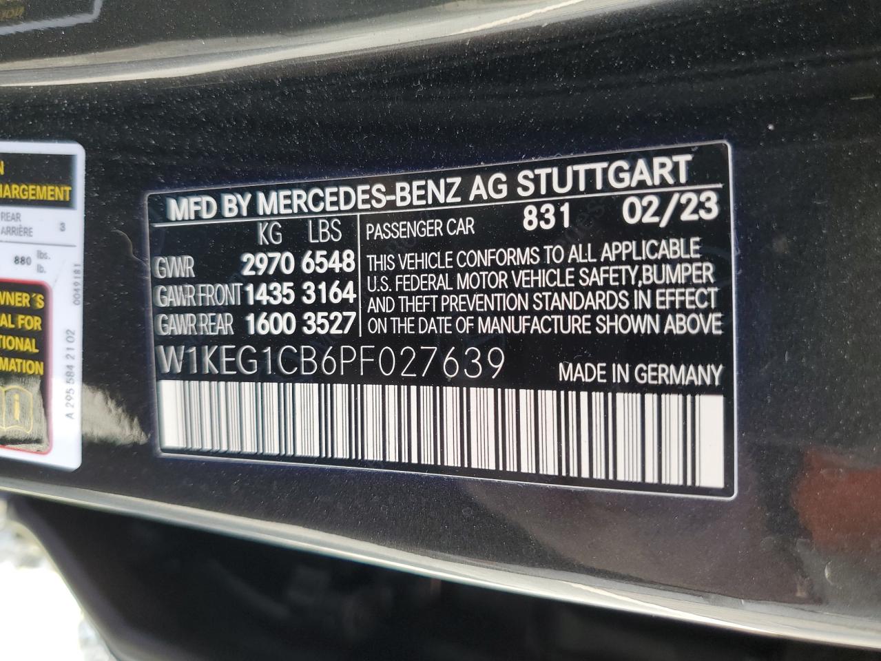 2023 MERCEDES-BENZ EQE SEDAN 350 4MATIC VIN:W1KEG1CB6PF027639