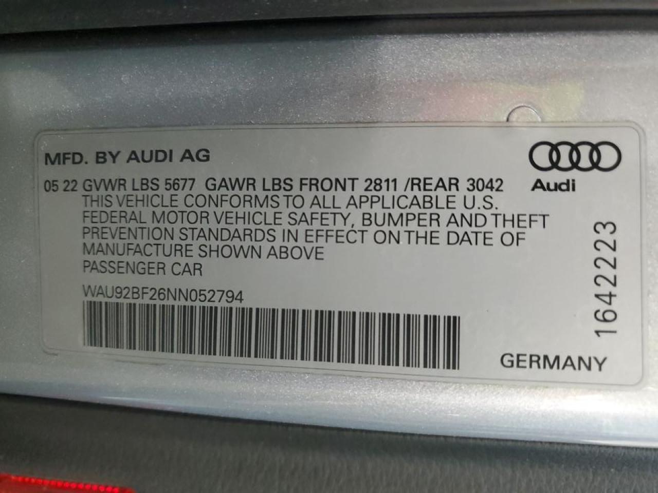 2022 AUDI A6 ALLROAD PRESTIGE VIN:WAU92BF26NN052794