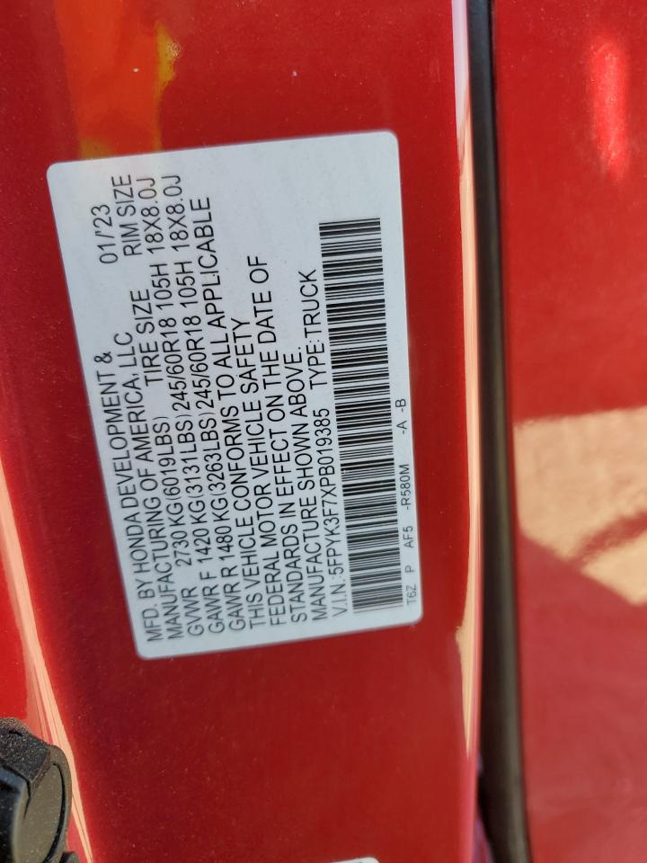 2023 HONDA RIDGELINE RTL-E VIN:5FPYK3F7XPB019385