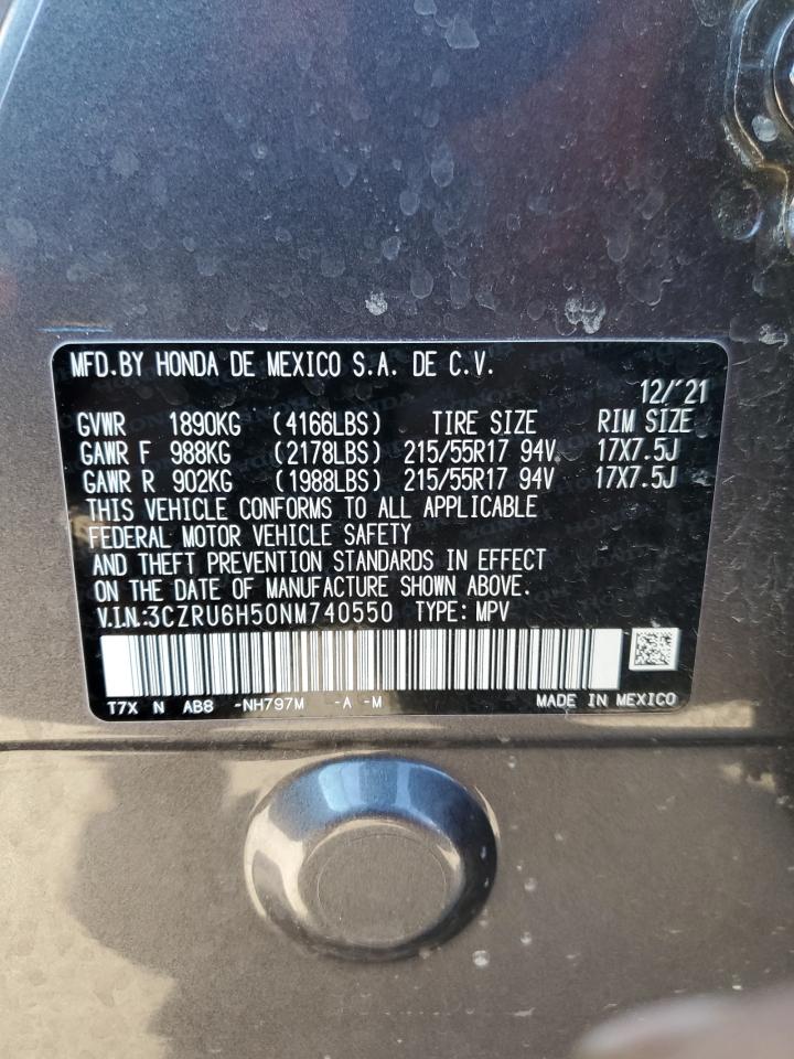 2022 HONDA HR-V EX VIN:3CZRU6H50NM740550