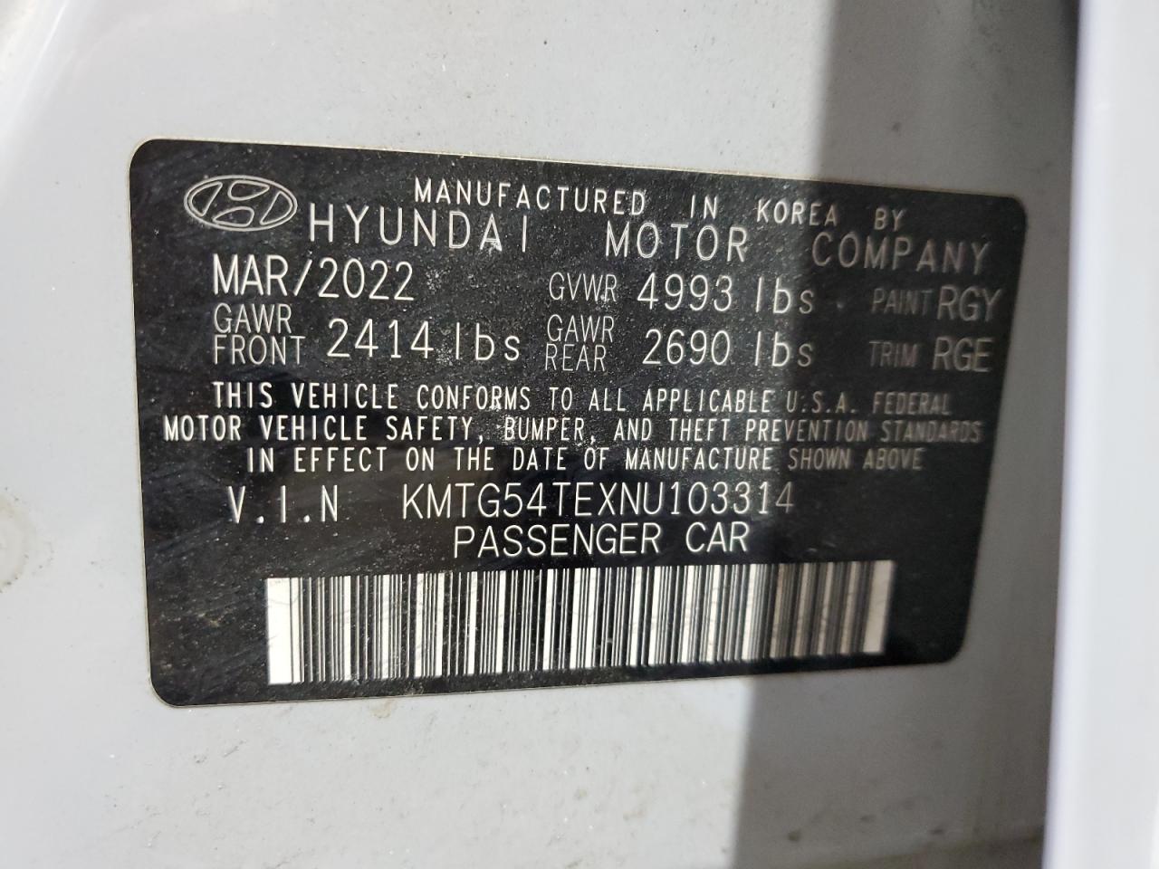 2022 GENESIS G70 BASE VIN:KMTG54TEXNU103314