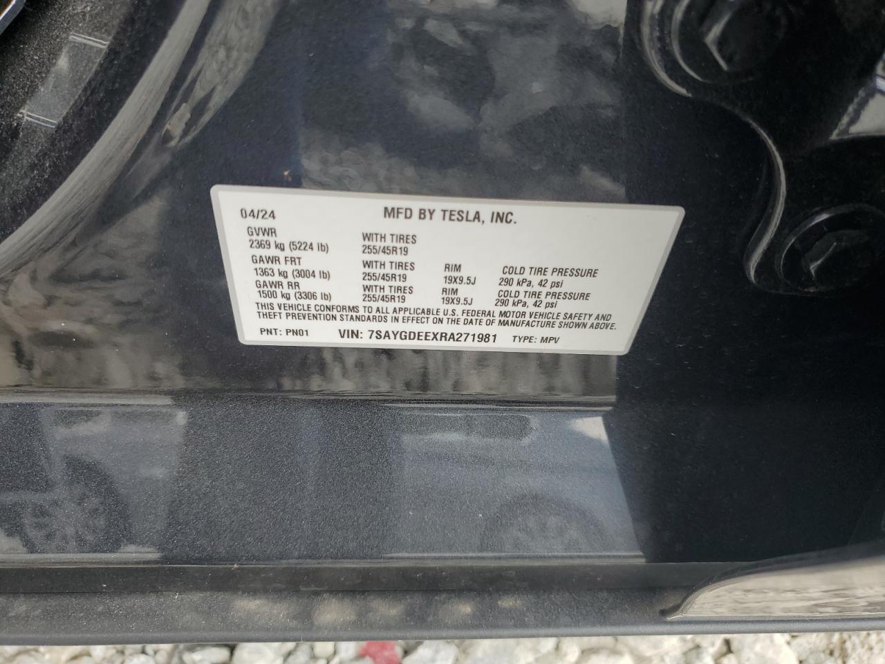 2024 TESLA MODEL Y VIN:7SAYGDEEXRA271981