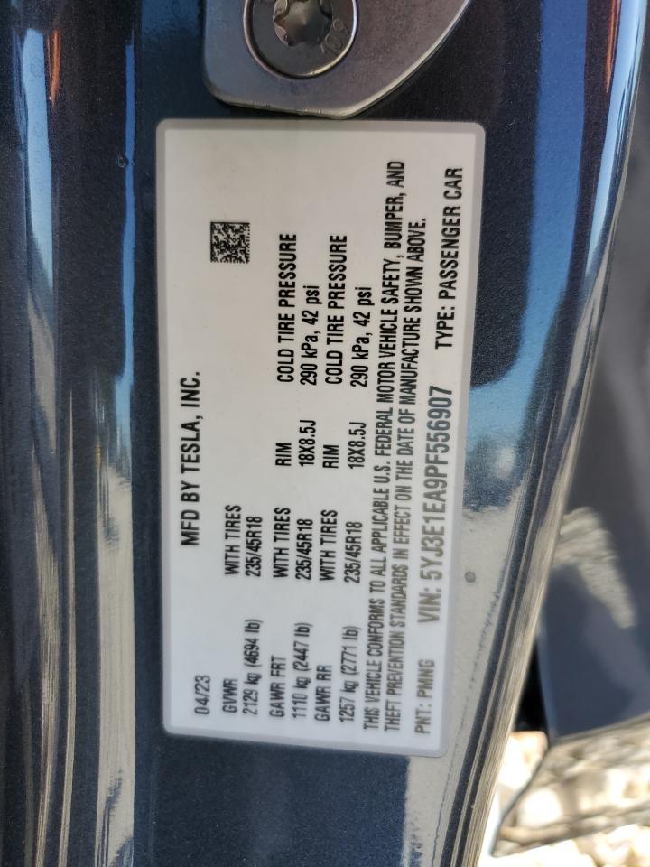 2023 TESLA MODEL 3 VIN:5YJ3E1EA9PF556907