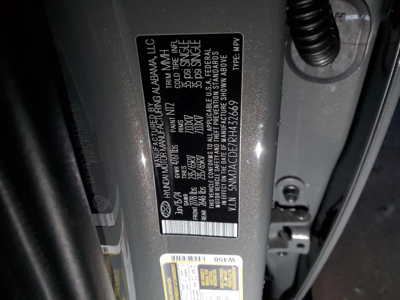 2024 HYUNDAI TUCSON SE VIN:5NMJACDE7RH432669