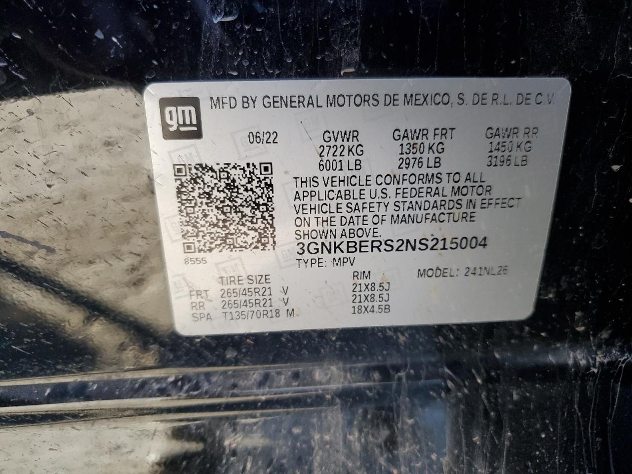 2022 CHEVROLET BLAZER RS VIN:3GNKBERS2NS215004