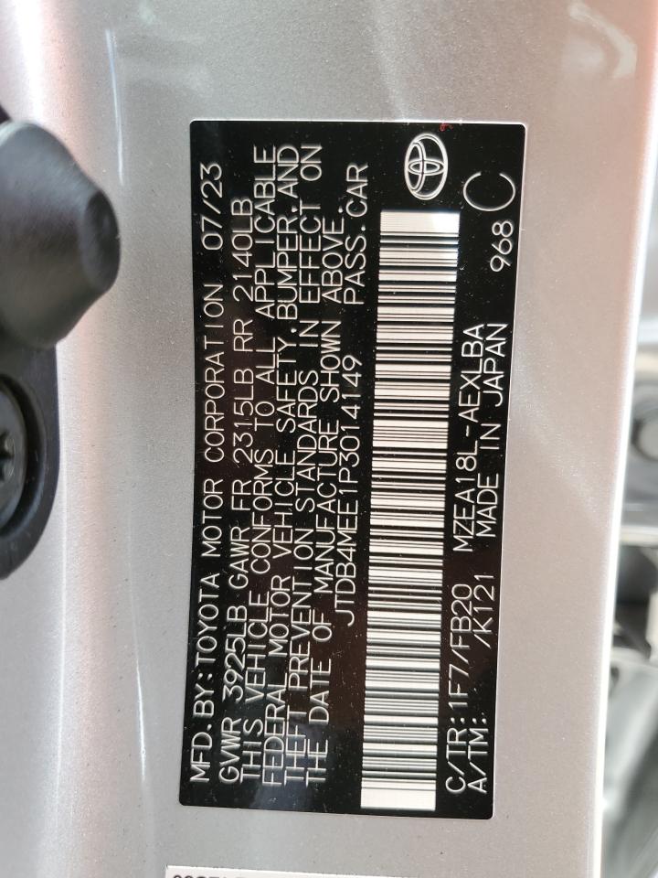 2023 TOYOTA COROLLA LE VIN:JTDB4MEE1P3014149