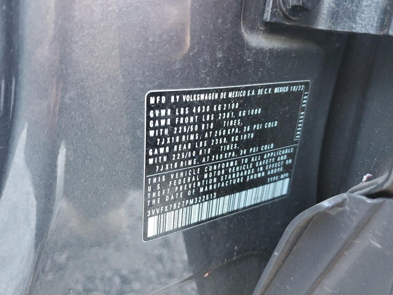 2023 VOLKSWAGEN TAOS S VIN:3VVFX7B27PM322513