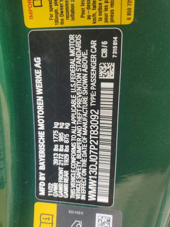 2023 MINI COOPER SE VIN:WMW13DJ07P2T83092