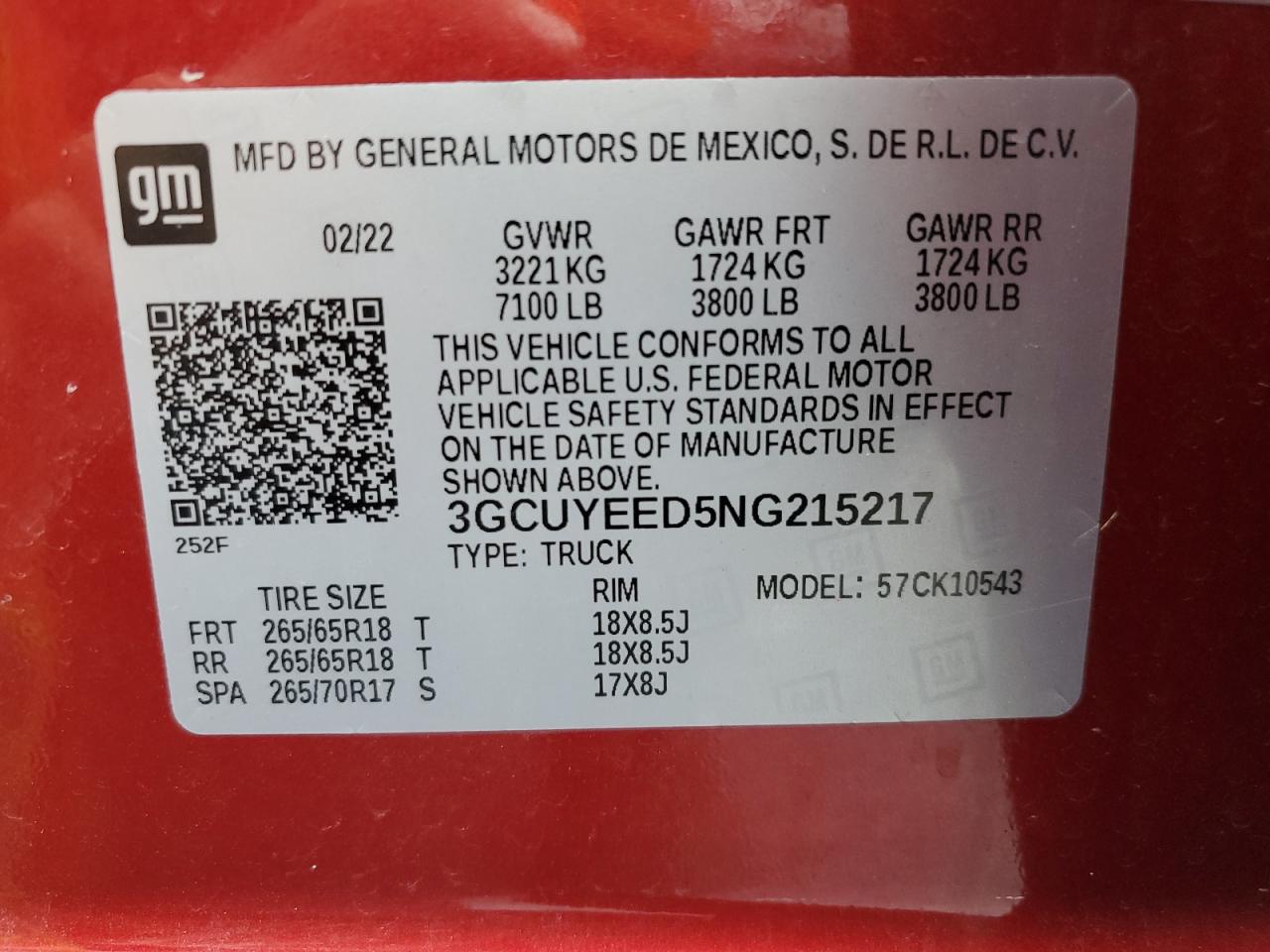 2022 CHEVROLET SILVERADO LTD K1500 RST VIN:3GCUYEED5NG215217