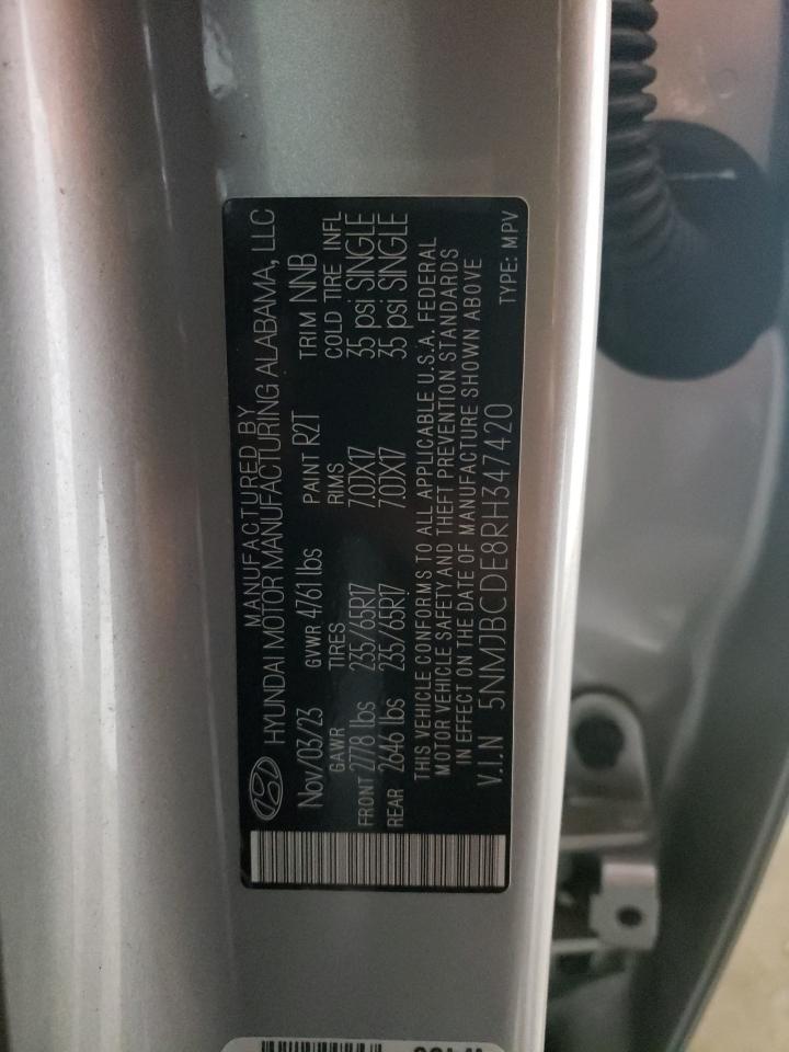2024 HYUNDAI TUCSON SEL VIN:5NMJBCDE8RH347420