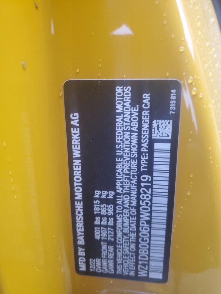 2023 TOYOTA SUPRA BASE VIN:WZ1DB0G06PW058219