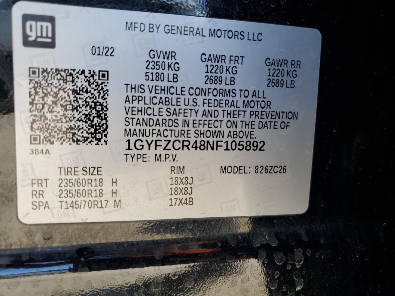 2022 CADILLAC XT4 PREMIUM LUXURY VIN:1GYFZCR48NF105892