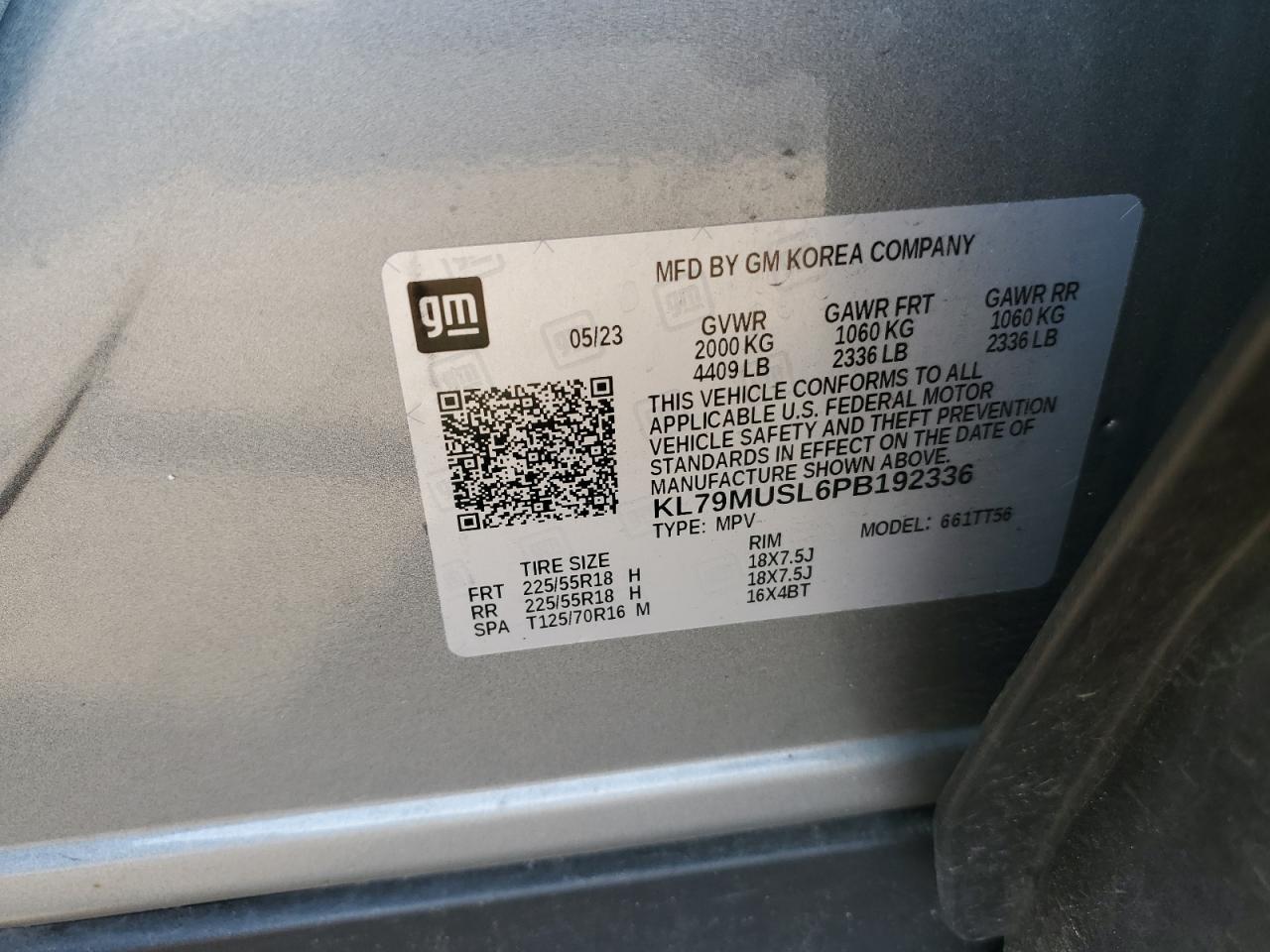 2023 CHEVROLET TRAILBLAZER RS VIN:KL79MUSL6PB192336