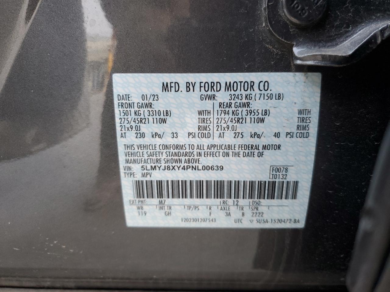 2023 LINCOLN AVIATOR GRAND TOURING VIN:5TDKDRBH4PS026516