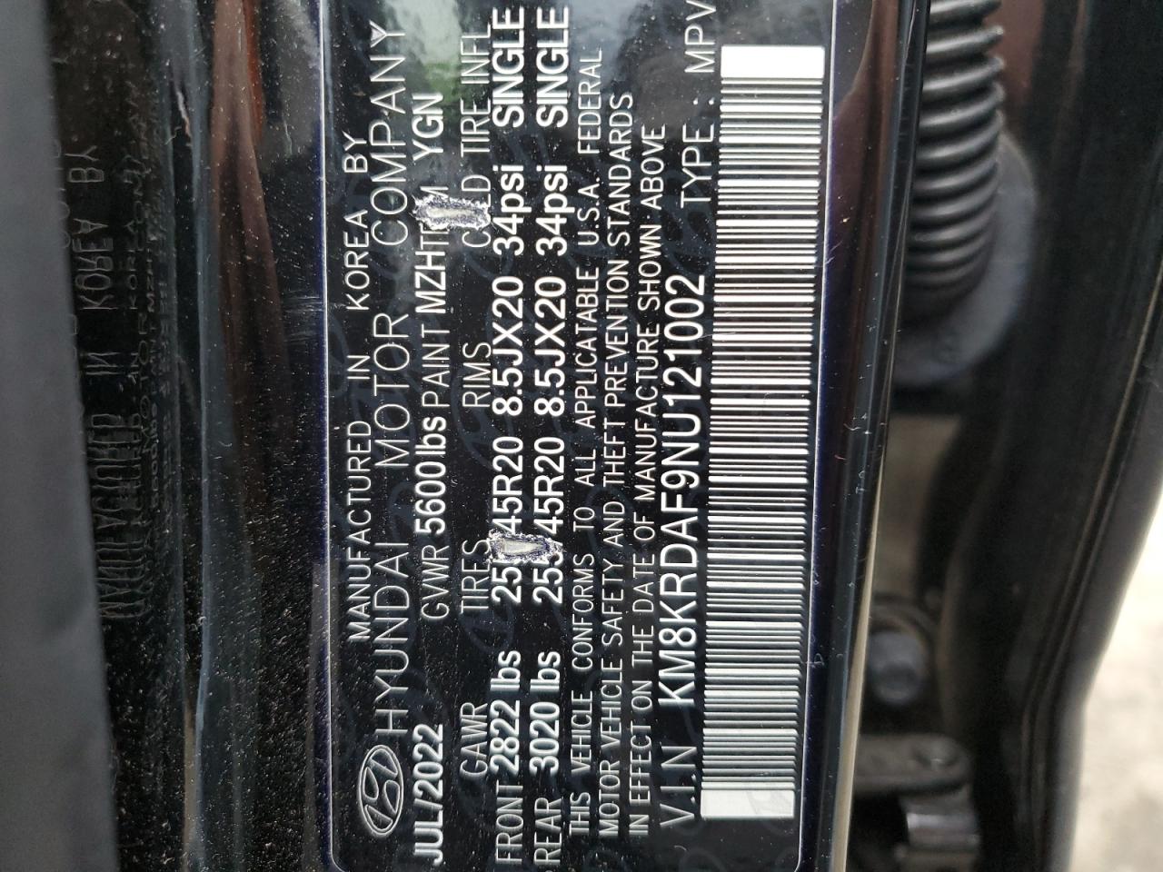 2022 HYUNDAI IONIQ 5 LIMITED VIN:KM8KRDAF9NU121002