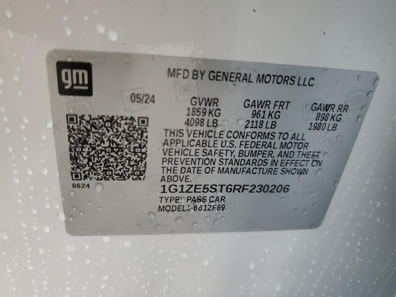 2024 CHEVROLET MALIBU PREMIER VIN:1G1ZE5ST6RF230206