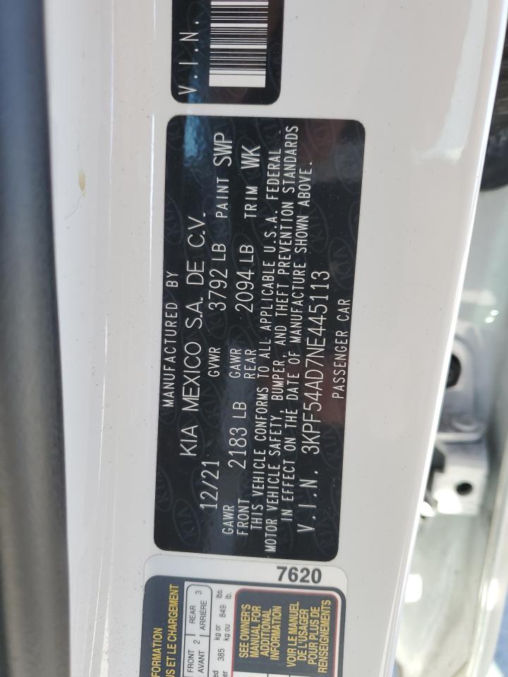 2022 KIA FORTE GT LINE VIN:3KPF54AD7NE445113