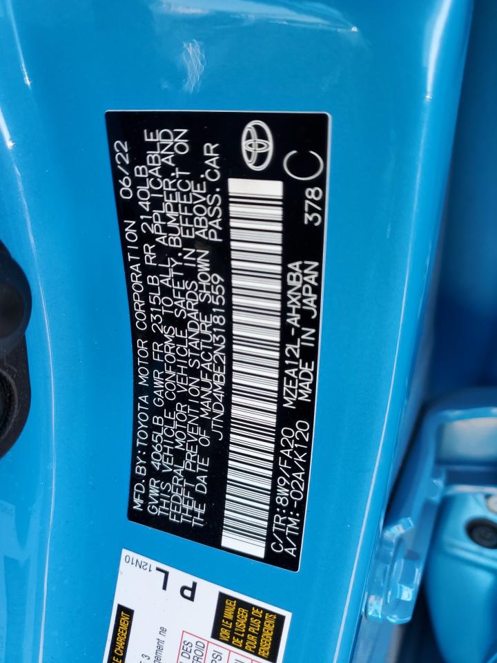 2022 TOYOTA COROLLA SE VIN:JTND4MBE2N3181559