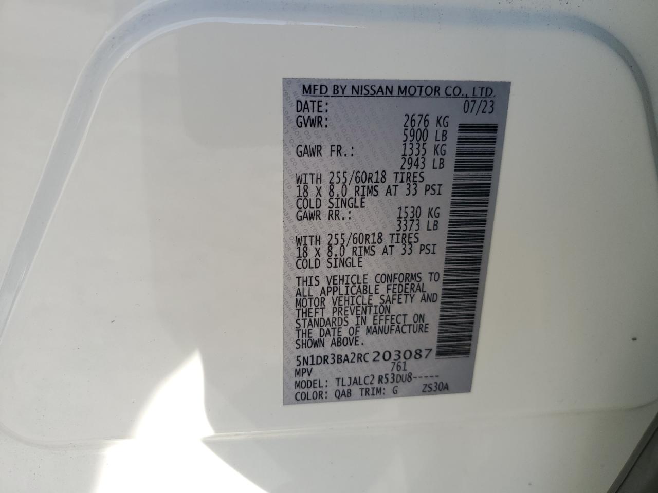 2024 NISSAN PATHFINDER SV VIN:5N1DR3BA2RC203087