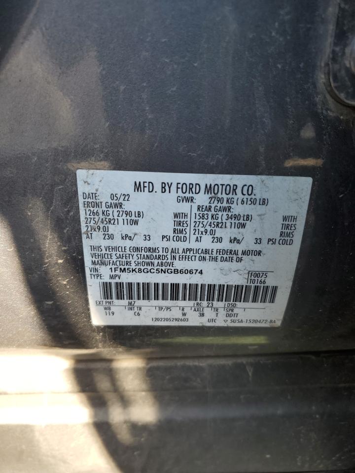 2022 FORD EXPLORER ST VIN:1FM5K8GC5NGB60674