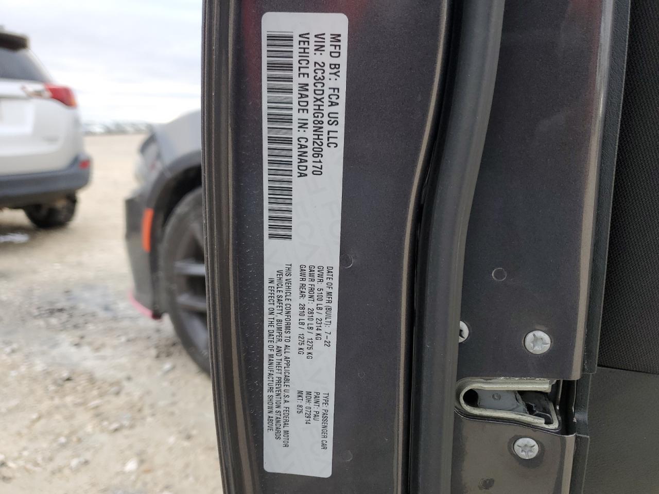 2022 DODGE CHARGER GT VIN:2C3CDXHG8NH206170