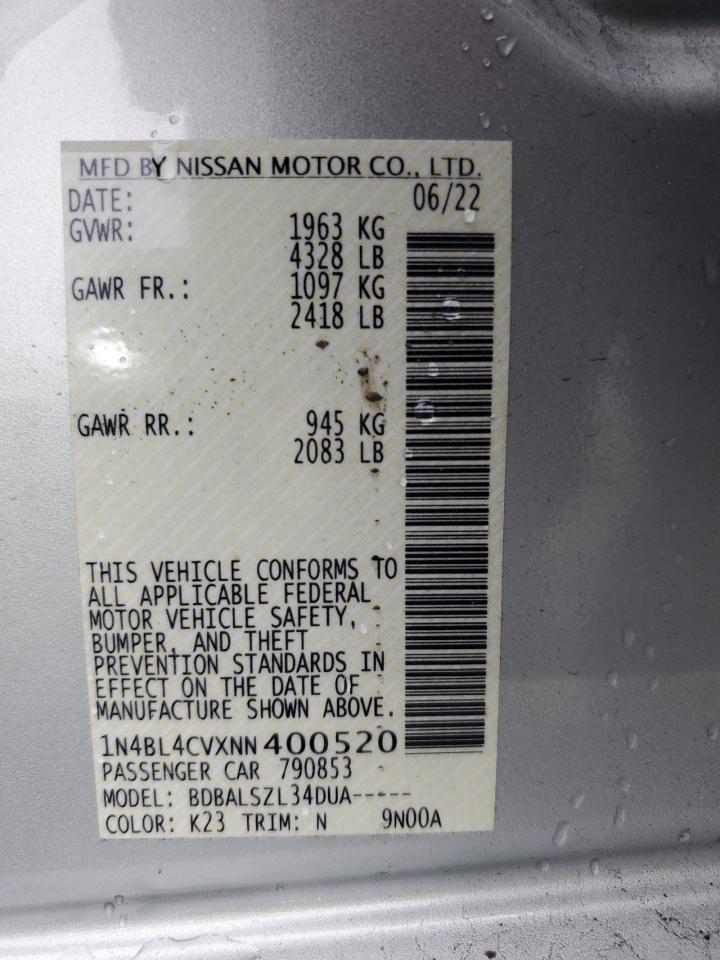 2022 NISSAN ALTIMA SR VIN:1N4BL4CVXNN400520