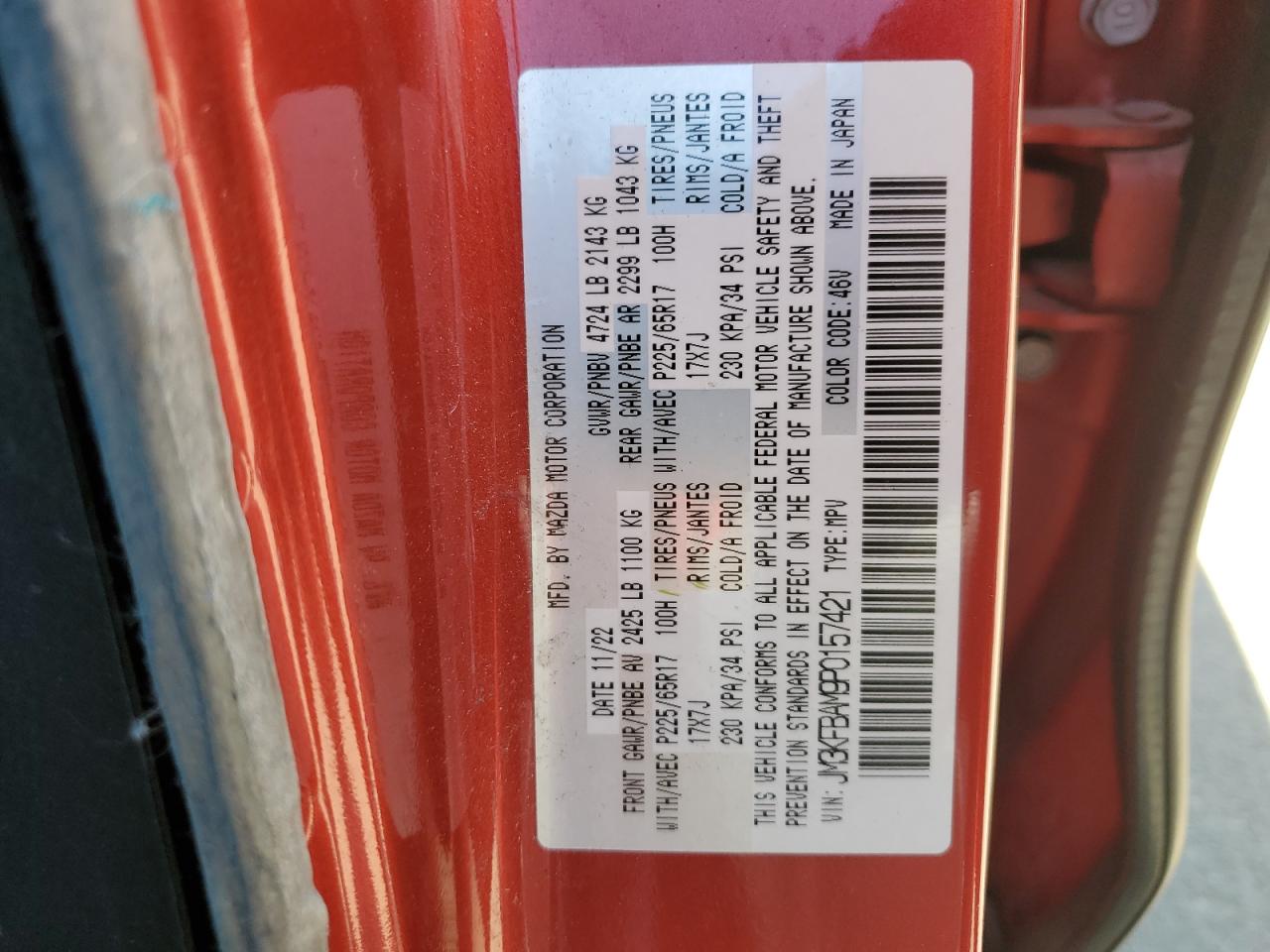 2023 MAZDA CX-5 VIN:JM3KFBAM9P0157421