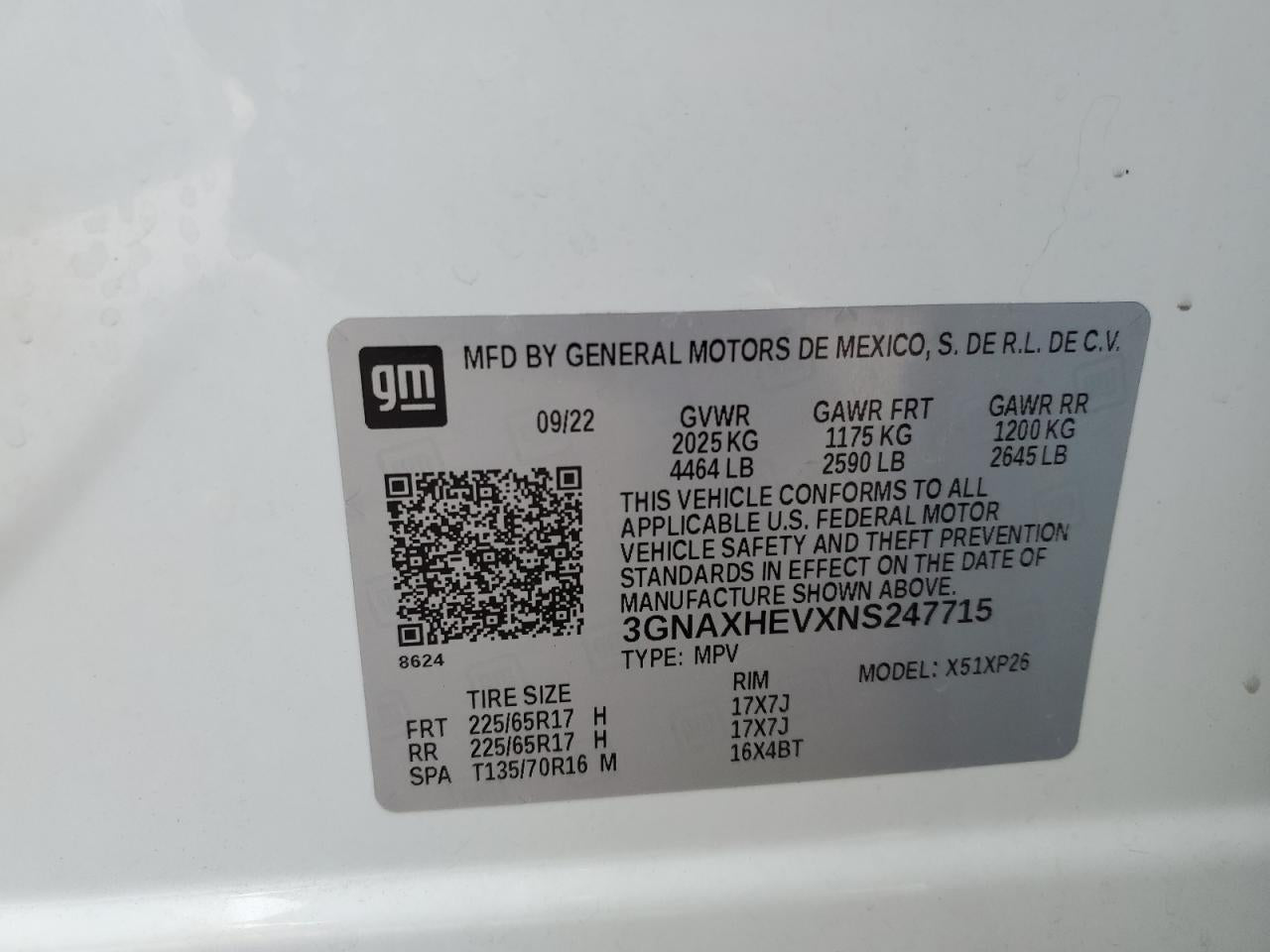 2022 CHEVROLET EQUINOX LS VIN:3GNAXHEVXNS247715