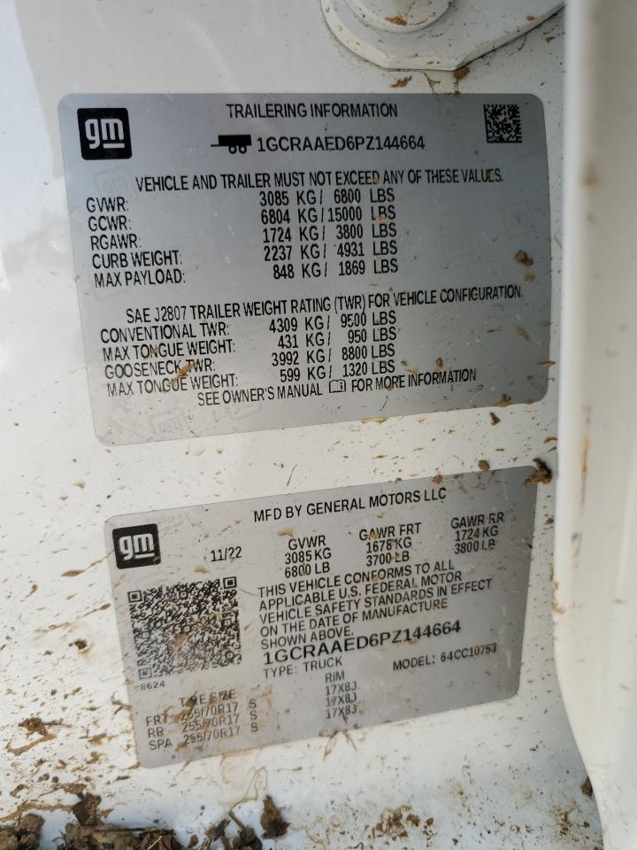 2023 CHEVROLET SILVERADO C1500 VIN:1GCRAAED6PZ144664