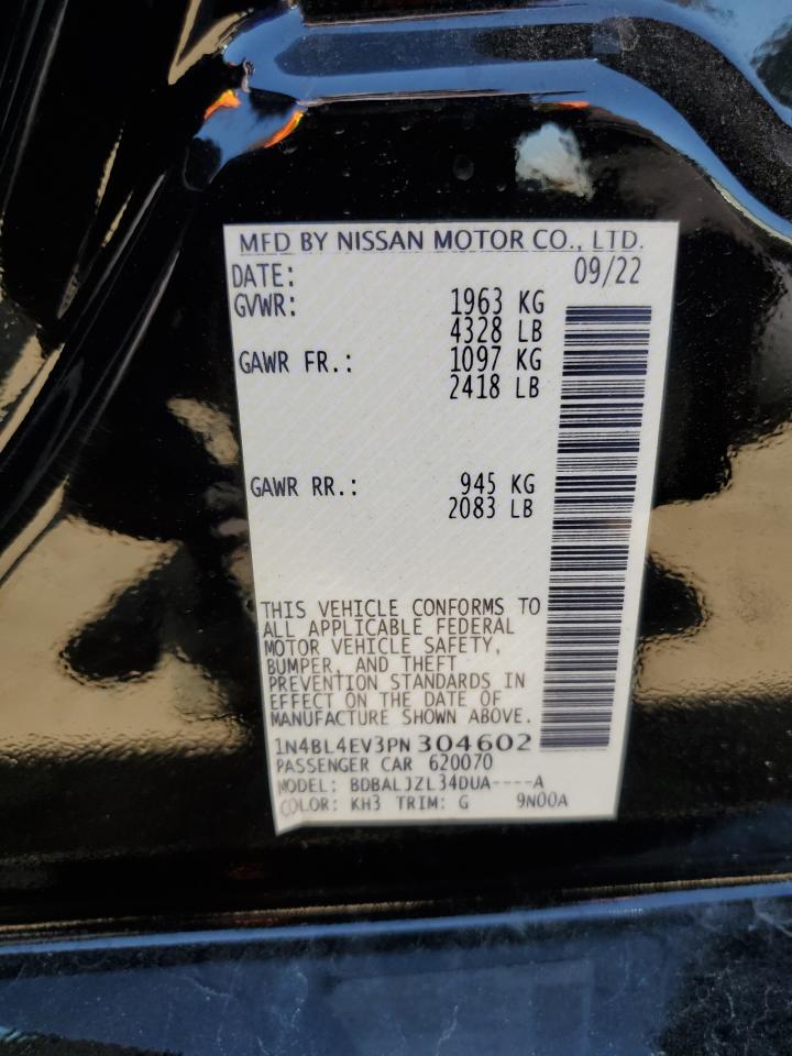 2023 NISSAN ALTIMA SL VIN:1N4BL4EV3PN304602