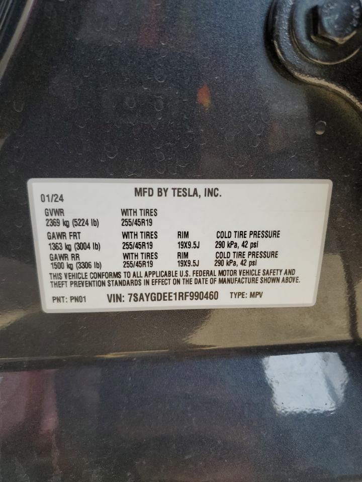 2024 TESLA MODEL Y VIN:7SAYGDEE1RF990460