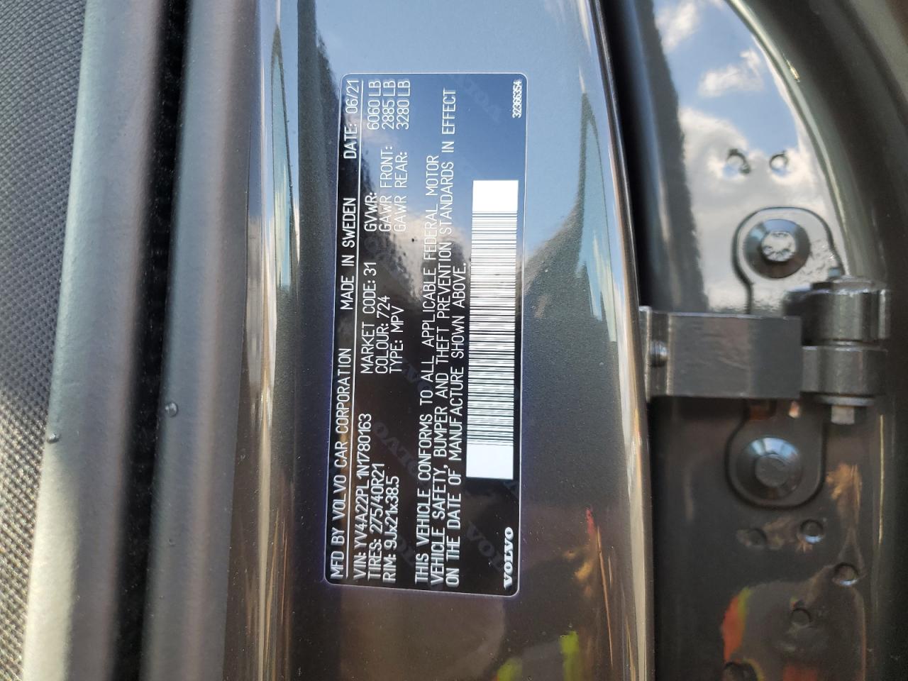 2022 VOLVO XC90 T6 INSCRIPTION VIN:YV4A22PL1N1780163