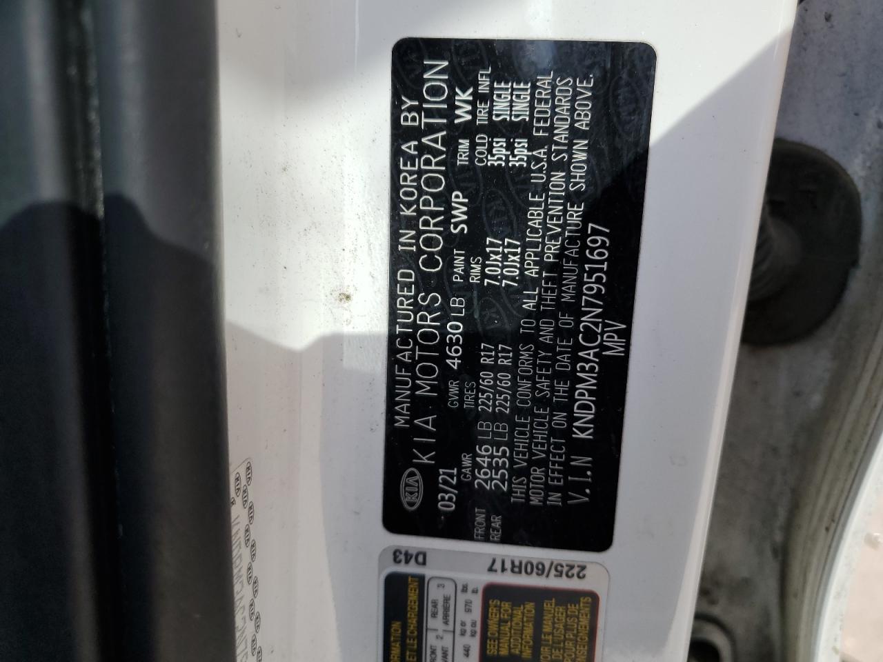 2022 KIA SPORTAGE LX VIN:KNDPM3AC2N7951697