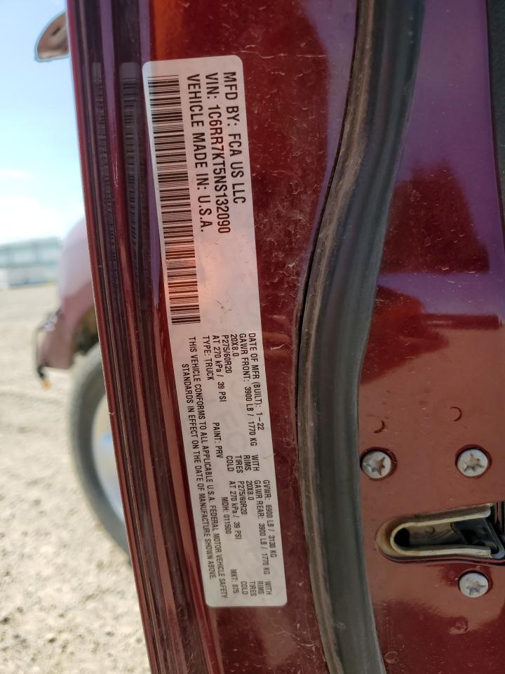 2022 RAM 1500 CLASSIC TRADESMAN VIN:1C6RR7KT5NS132090