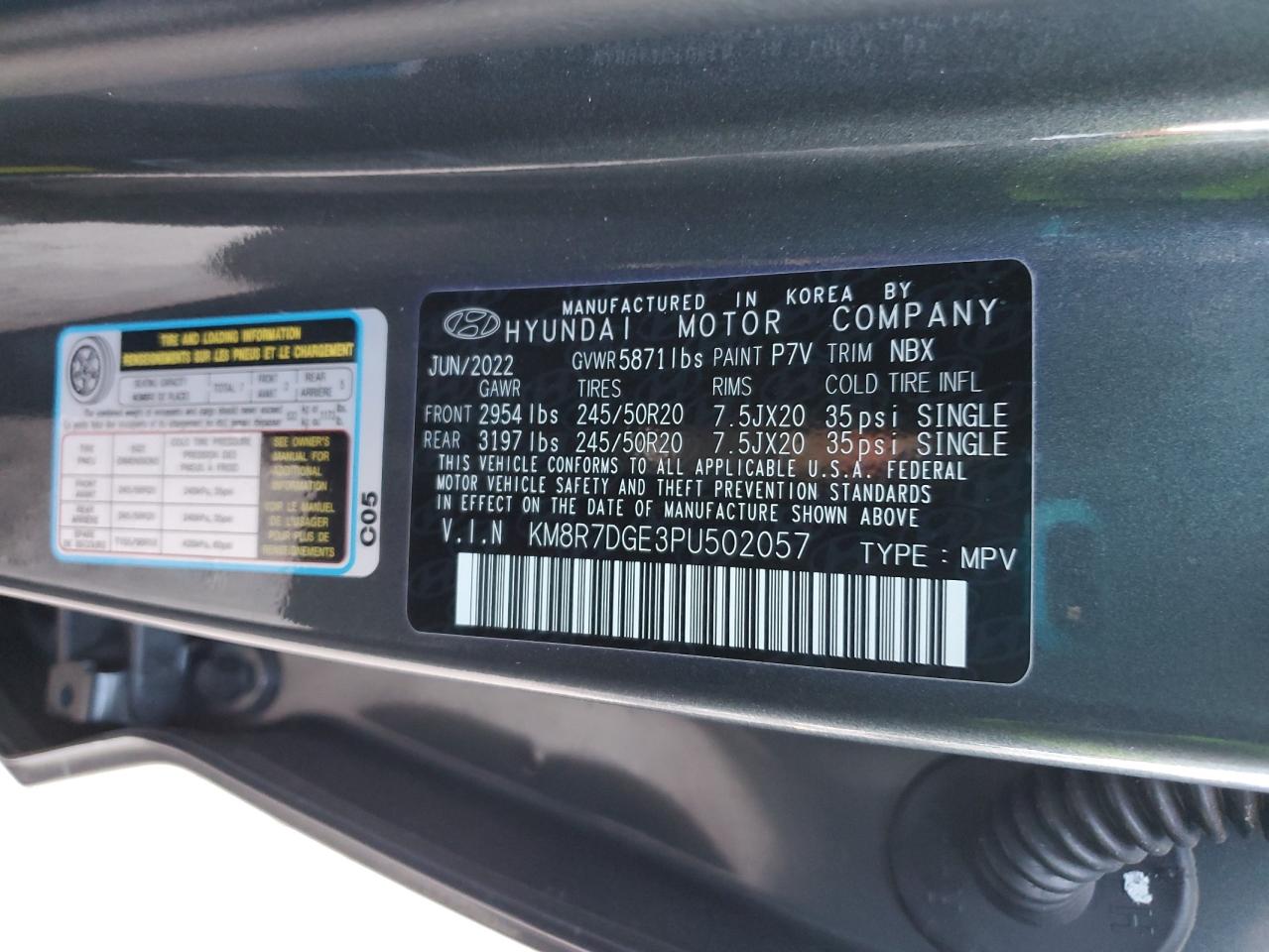 2023 HYUNDAI PALISADE CALLIGRAPHY VIN:KM8R7DGE3PU502057