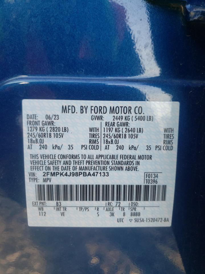 2023 FORD EDGE SEL VIN:2FMPK4J98PBA47133