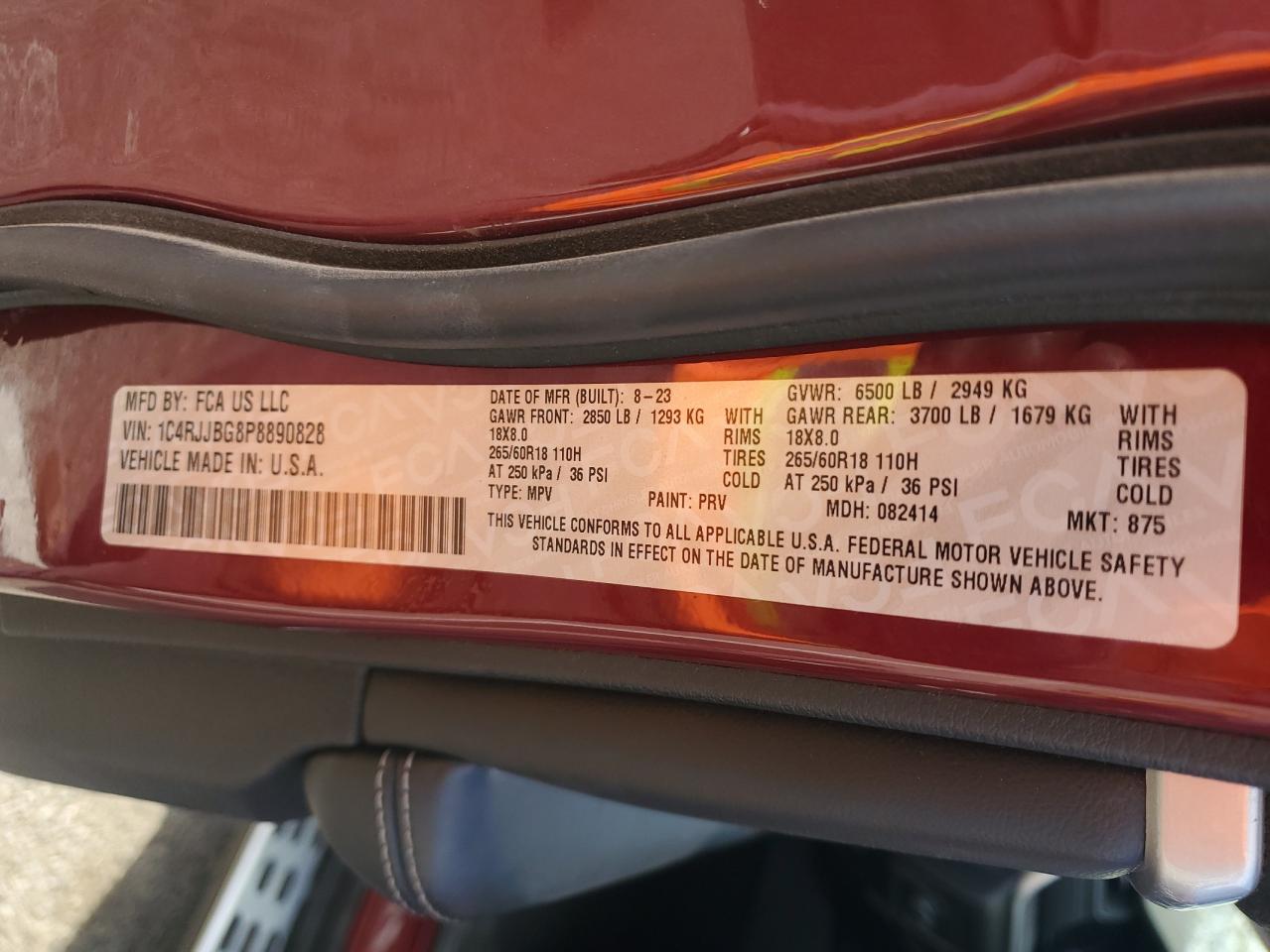 2023 JEEP GRAND CHEROKEE L LIMITED VIN:1B3ES56C85D275213