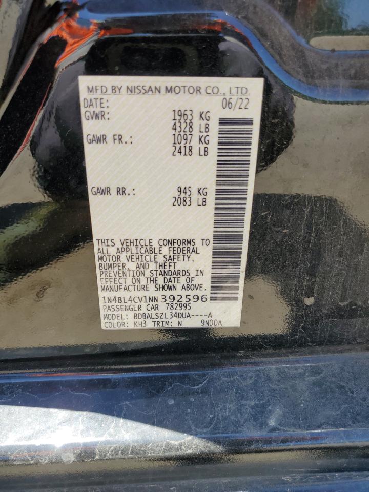 2022 NISSAN ALTIMA SR VIN:1N4BL4CV1NN392596