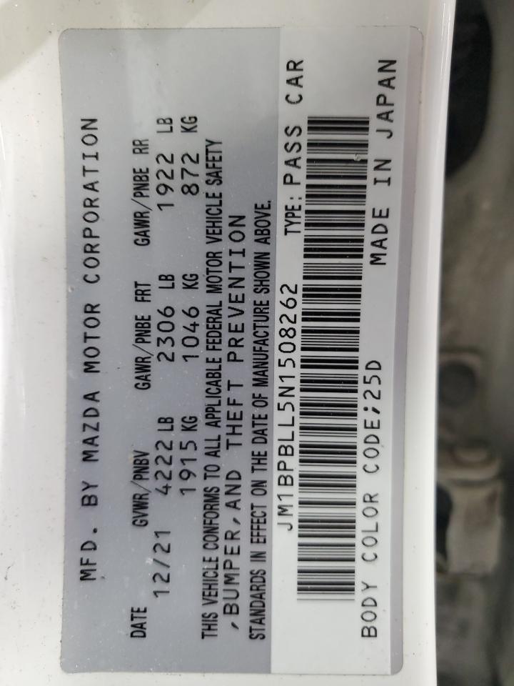 2022 MAZDA 3 PREFERRED VIN:JM1BPBLL5N1508262
