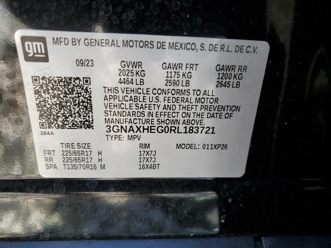 2024 CHEVROLET EQUINOX LS VIN:3GNAXHEG0RL183721