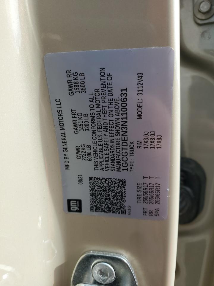 2022 CHEVROLET COLORADO Z71 VIN:1GCGTDEN3N1100631