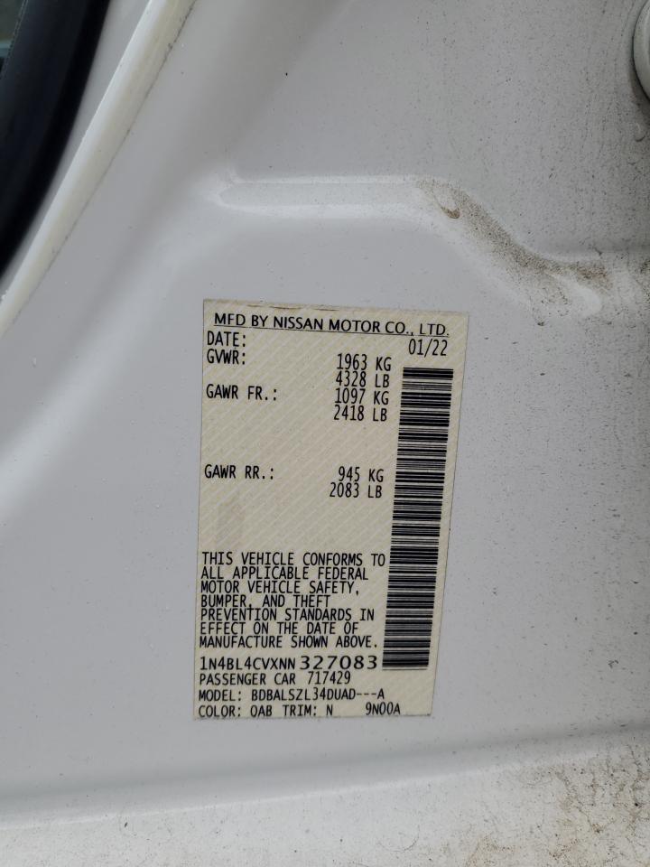 2022 NISSAN ALTIMA SR VIN:1N4BL4CVXNN327083