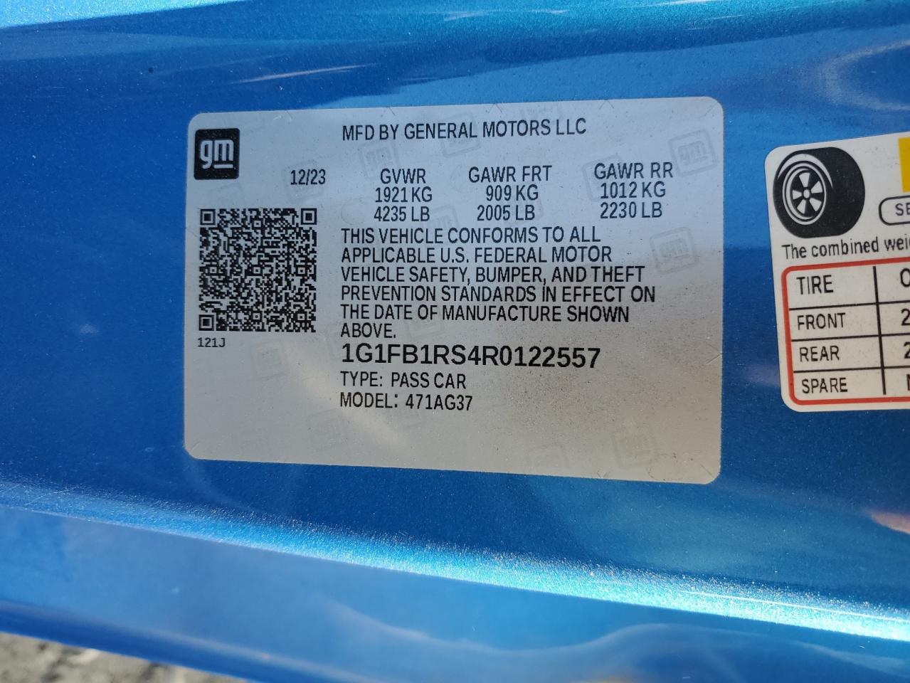 2024 CHEVROLET CAMARO LS VIN:1G1FB1RS4R0122557