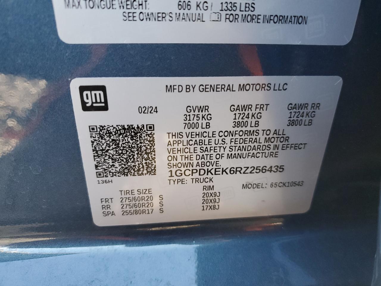 2024 CHEVROLET SILVERADO K1500 LT-L VIN:1GCPDKEK6RZ256435